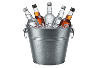 Isolated Image Of A Silver Bucket Filled With Beer Bottles On Ice