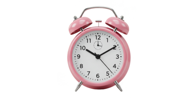 Isolated Pink Alarm Clock Marking Time Transparent Background PNG