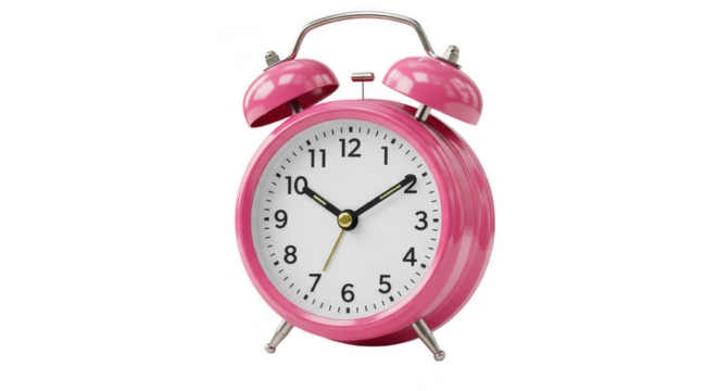 Isolated Pink Alarm Clock Timepiece Wakeup Reminder on Transparent - Powered by Adobe
