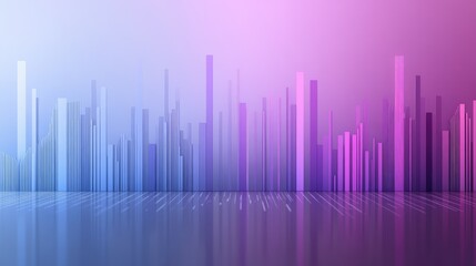 Abstract representation of vibrant audio waves with colorful vertical bars emerging from a reflective surface in shades of blue and pink, evoking a sense of dynamism and energy.