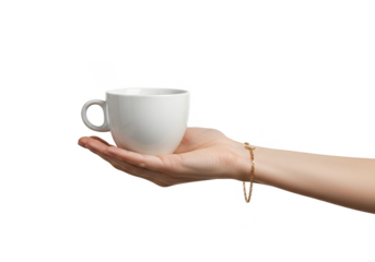 Isolated Image of Hand Holding White Cup of Coffee with Transparent Background