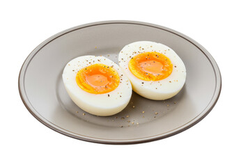 Isolated PNG Boiled Egg Halves on Gray Plate Healthy Protein Breakfast