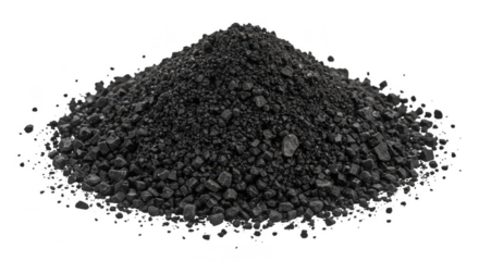 Isolated Pile of Black Graphite Powder Material on Transparent Background