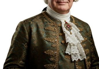Isolated Portrait of an Elegant Man in Vintage Royal Attire with Lace Neck