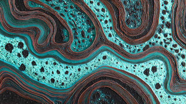 art print for interior design | internal dialogue | contemplative flow | coral and turquoise | asymmetrical flow | rhythmic growth | layered biomorphs | textural impasto | meditative visual rhythm |