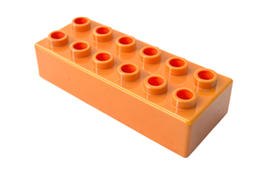 Orange construction toy brick closeup isolated on transparent background