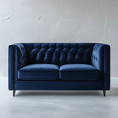 A navy blue velvet 2-seater sofa with a stylish channel tufted back.