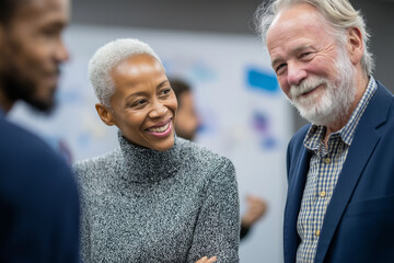 Photograph of a corporate meeting room with diverse professionals discussing sustainable communication strategies, charts on digital board, cloud-based collaboration software visib