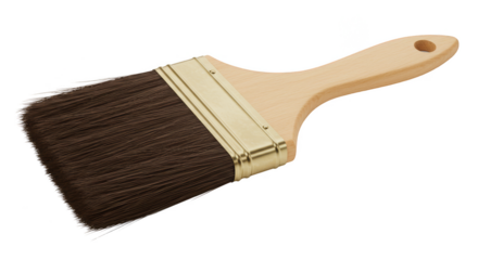 Isolated PNG of Wooden Paint Brush with Brown Bristles on Transparent