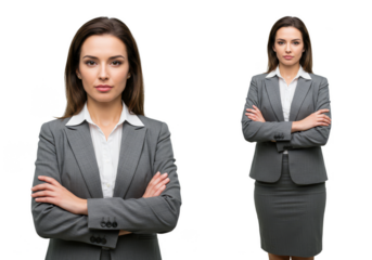 Isolated Portrait of Businesswoman in Gray Suit with Transparent Background