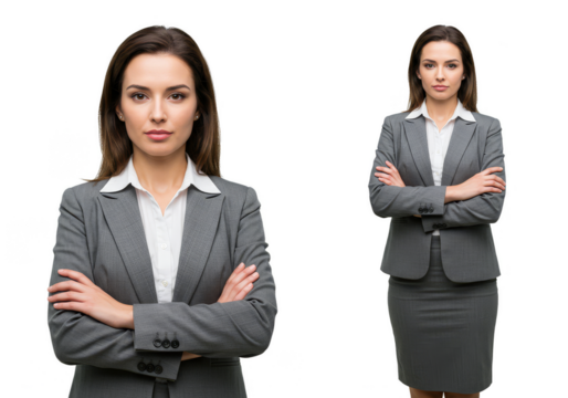 Isolated Portrait of Businesswoman in Gray Suit with Transparent Background
