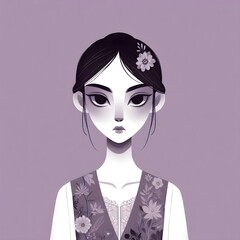 Stylized Portrait of a Thoughtful Young Woman in Traditional Attire
