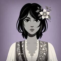 Stylized Portrait of a Thoughtful Young Woman in Traditional Attire
