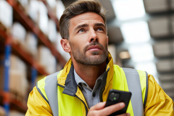 Worker using voice command in a smart warehouse to trigger automated eco-friendly packaging system future of delivery with zero waste, 