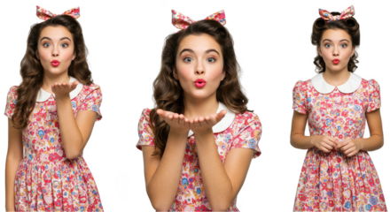 Isolated Portrait of Young Woman Blowing Kiss with Transparent Background