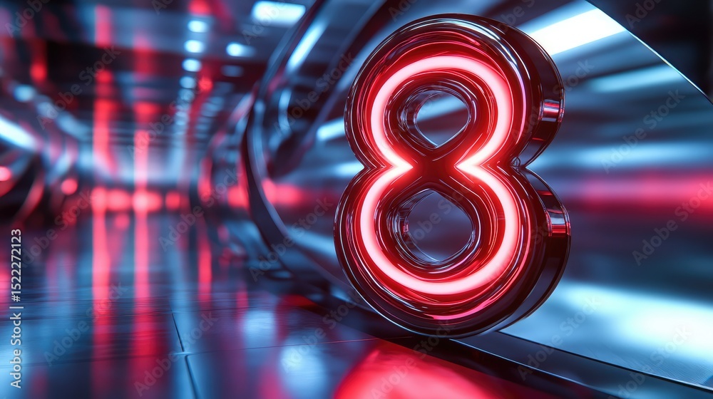 Poster dazzling neon number eight sign glowing in a futuristic tunnel with dynamic light reflections creati