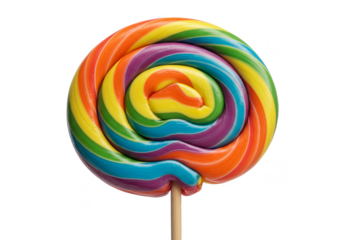 Isolated Rainbow Spiral Lollipop Candy on Transparent Background