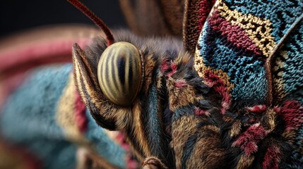Naklejka premium Extreme Close up of a Butterfly's Eye and Wing Texture Vibrant Colors and Intricate Details