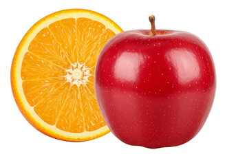 Isolated Red Apple and Orange Slice Fruit on Transparent Background
