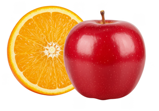 Isolated Red Apple and Orange Slice Fruit on Transparent Background