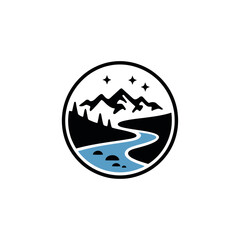 Scenic Mountain River Landscape Logo Design
