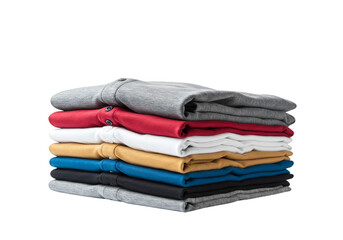 Isolated Stacked Folded Clothing Shirts in Gray Red White Gold Blue Black