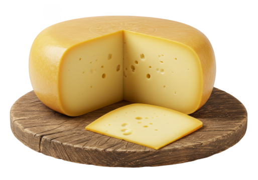 Isolated Background 3D Render Cheese on Wooden Board Gourmet Food