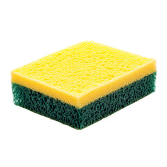 A vibrant, close-up shot captures a brand new sponge, showcasing its dual textures. The porous yellow scrubbing surface is perfectly paired with a dark green non-scratchy side.