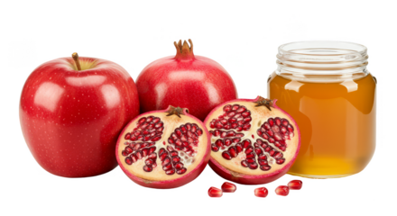 Isolated Still Life with Apple Pomegranate Honey for Rosh Hashanah