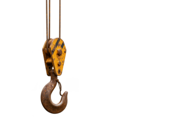 Isolated Background of A Heavy Industrial Crane Hook With Yellow Stripes