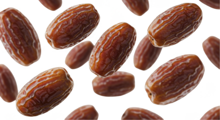 Isolated Background of Brown Dates Sweet Fruit Flying on Transparent