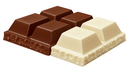 Isolated Sweet Indulgent White and Dark Chocolate Blocks Candy Food