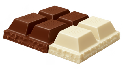 Isolated Sweet Indulgent White and Dark Chocolate Blocks Candy Food