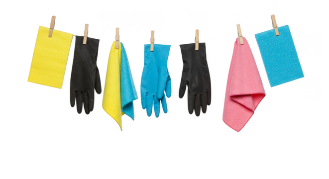 Isolated Background of Colorful Hanging Towels on Rope with Clothespins