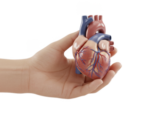 Isolated Transparent Background Hand Holding Anatomical Model Heart
