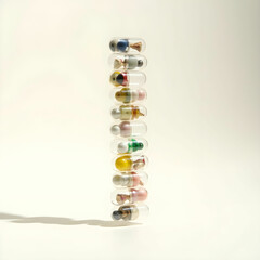 A stack of collectible toy capsules with clear lids revealing mystery items inside.