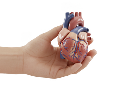 Isolated Transparent Background Hand Holding Anatomical Model Heart