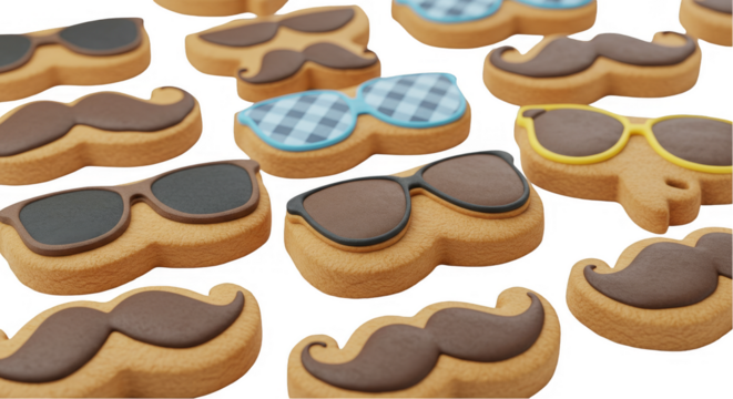 Isolated Background of Moustache and Sunglasses Cookies Celebration Dessert