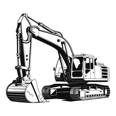 Powerful Excavator in Monochrome Illustration