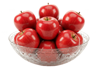 Isolated Still Life of Red Apples in Glass Bowl on Transparent Backdrop