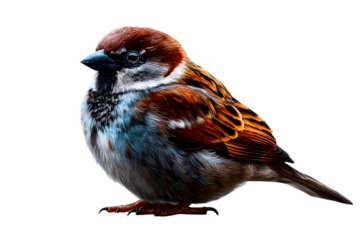 Sparrow bird perched sideways, detailed feathers and tail visible, isolated on transparent background --ar 3:2 --v 7.0 --p 537mr6h --s 250