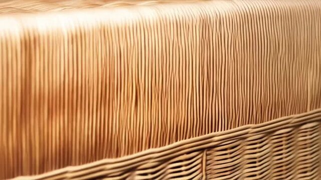 Close up of woven wicker material showing texture and pattern in a warm brown color tone background texture video
