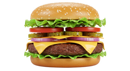 Isolated Transparent Background of Delicious Burger with Cheese Lettuce