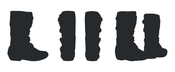 Winter rubber boots silhouette vector set from different angles.