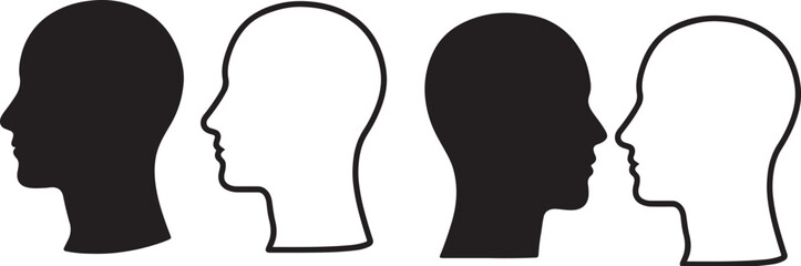 Human Head Profile Icon – Black Silhouette Face and Avatar Outline Vector