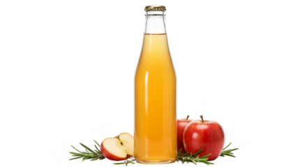Isolated Transparent Background of Fresh Apple Juice Bottle With Apples