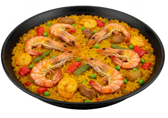 Isolated Transparent Background of Delicious Shrimp Seafood Paella Dish