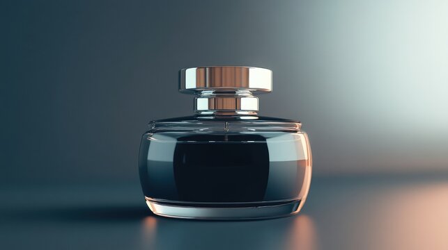 Elegant Glass Perfume Bottle Reflecting Soft Light on a Minimalist Background, Perfect for Beauty and Fashion Related Projects