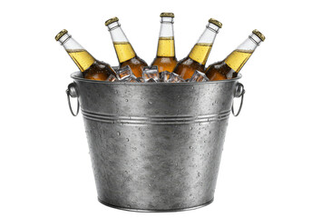 Isolated Transparent Background Beers in Iced Metal Bucket Still Life