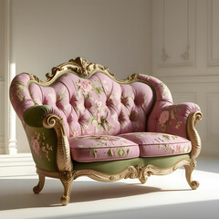 A vintage-style 2-seater love seat with curved arms and floral upholstery.